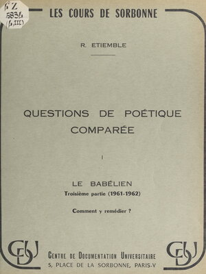 cover image of Questions de poétique comparée (1)